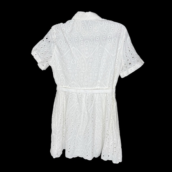 Zara women’s Medium White Cotton Eyelet Shirt Dress Belted Lined Pockets - Picture 2 of 12